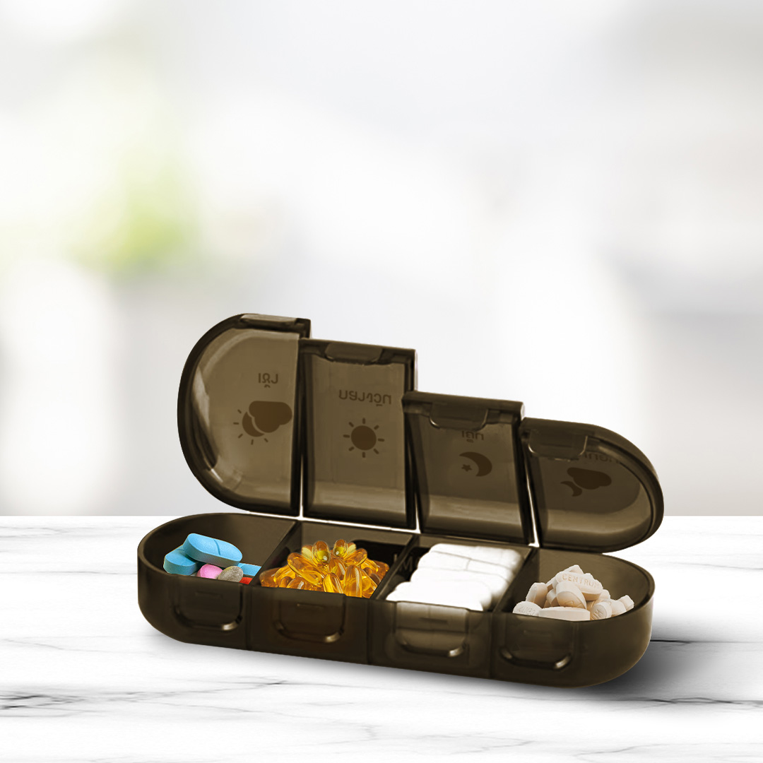 กล่องใส่ยา 7 วัน ALLWELL แบ่ง 4 ช่อง กันแสงกันชื้น ตลับพกพาได้