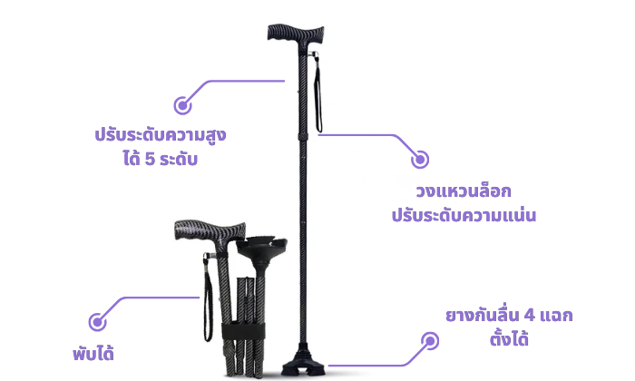 ไม้เท้า 4 ขา ยี่ห้อไหนดี รุ่น GOLITE4 แบบพับได้ ตั้งได้เอง มั่นใจทุกย่างก้าว