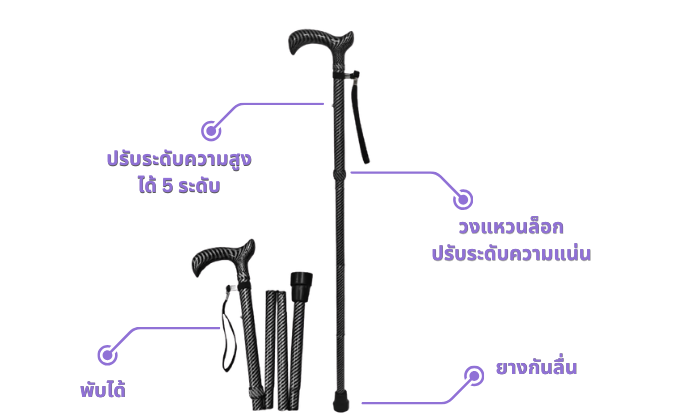 ไม้เท้าพับได้ ยี่ห้อไหนดี รุ่น GOLITE จาก ALLWELL น้ำหนักเบา พกพาสะดวก