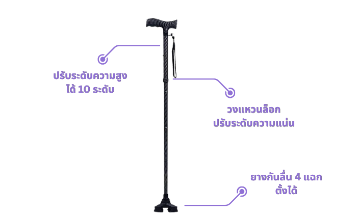 ไม้เท้า 4 ขา ซื้อที่ไหน รุ่น GOWALK4 ฐานกว้างพิเศษ ปลอดภัยสูงสุด