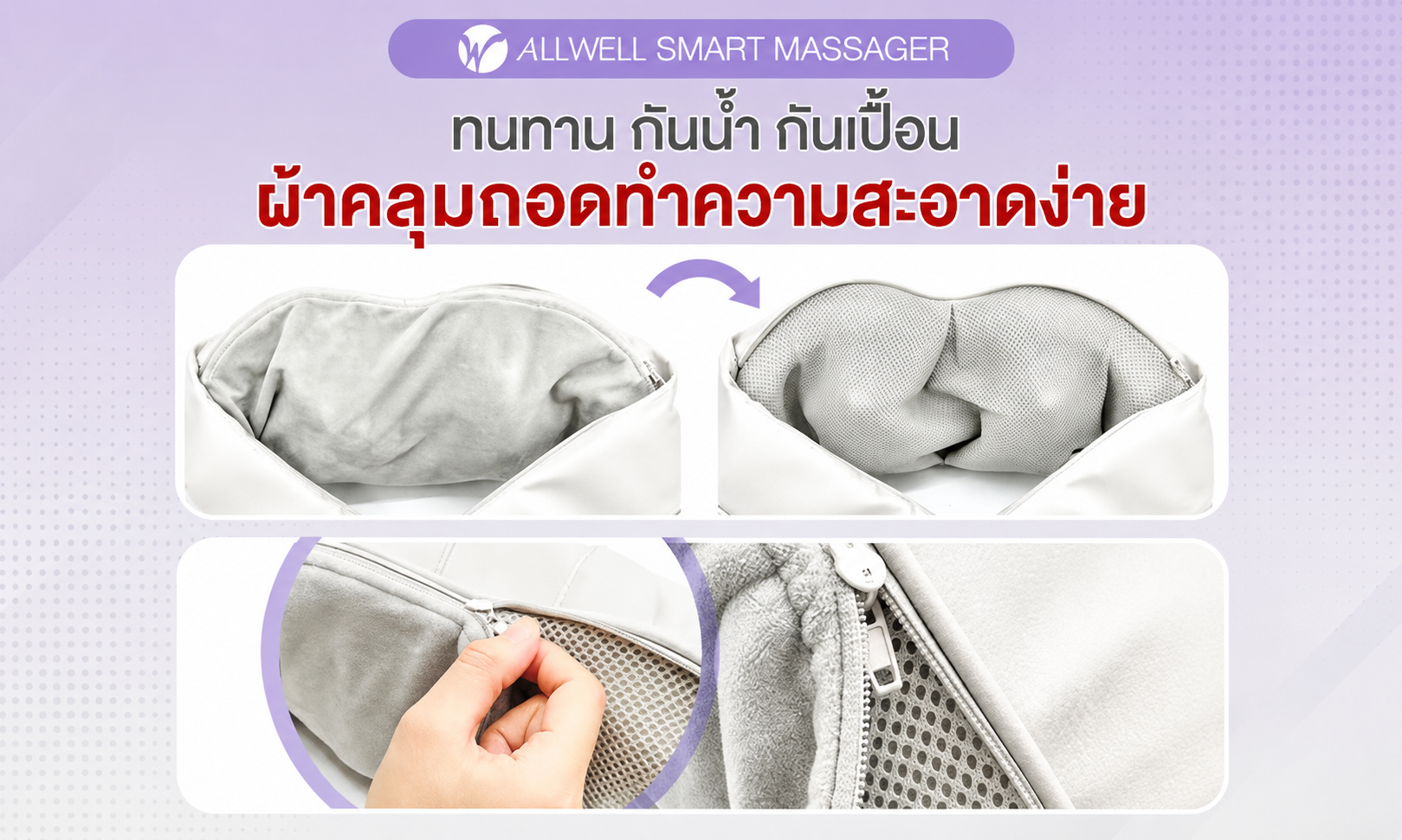 เครื่องนวดคอบ่าไหล่ ALLWELL ผ้าด้านนอกถอดซักทำความสะอาดได้