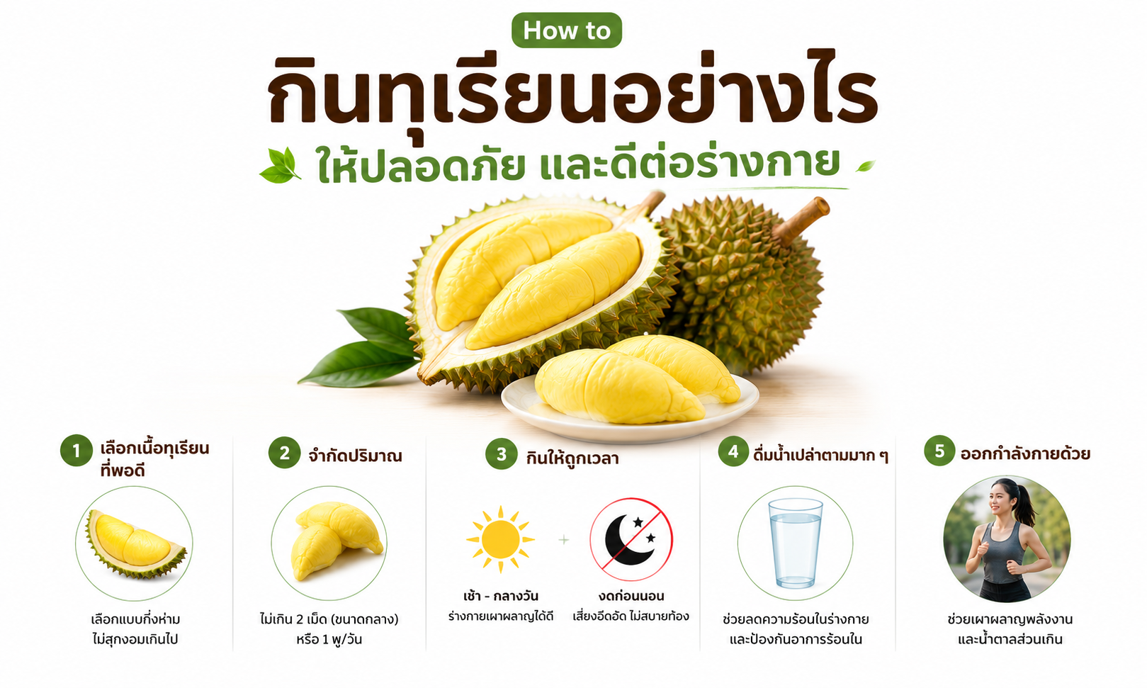 วิธีกินทุเรียนให้ปลอดภัย จำกัดปริมาณและดื่มน้ำเปล่า  ทุเรียนห้ามกินกับอะไร
