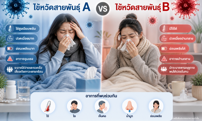 ไข้หวัดสายพันธุ์ A เปรียบเทียบกับไข้หวัดสายพันธุ์ B พร้อมภาพอาการไข้หวัดและไวรัสอินฟลูเอนซา