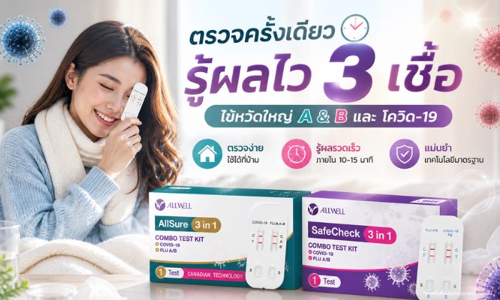 ชุดตรวจไข้หวัดใหญ่ Allwell 3 in 1 สำหรับตรวจไข้หวัดสายพันธุ์ A และ B พร้อมโควิด-19 ใช้งานที่บ้าน