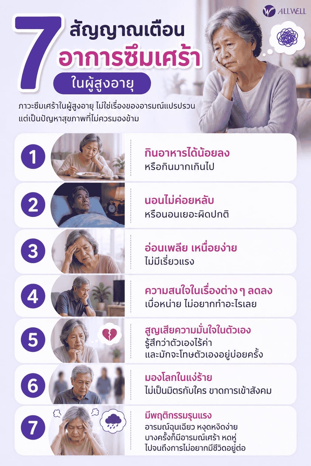 7 สัญญาณเตือนโรคซึมเศร้าในผู้สูงอายุ