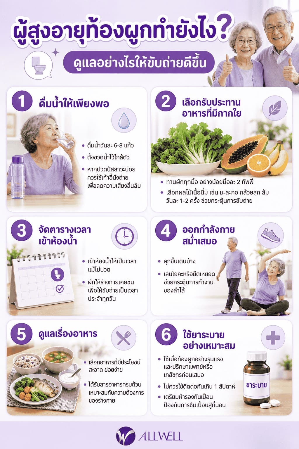 วิธีการดูแลผู้สูงอายุที่มีอาการท้องผูก
